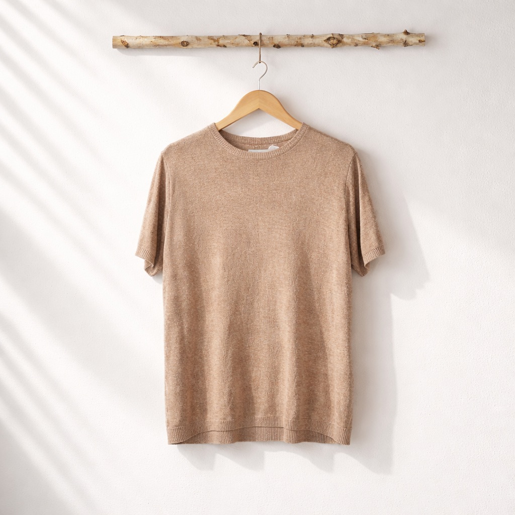 Alfred Dunner Medium Short Sleeve Tan Knit Acrylic Tunic